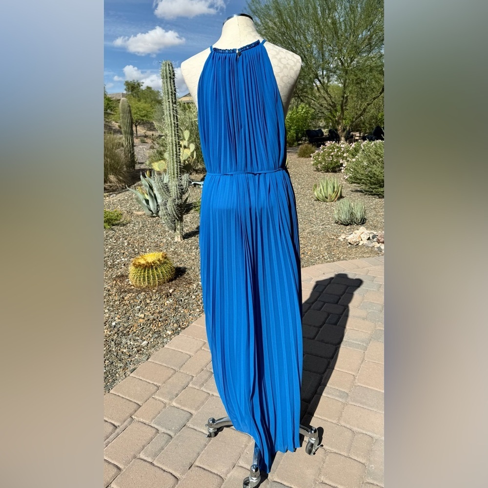 NWT Ted Baker London Helyos Blue Halter Neck Pleated Maxi Dress Sz Ted 5 US 12 - Picture 7 of 11